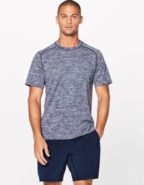 Lululemon Men's Metal Vent Tech Surge Short Sleeve Shirt Navy/White M